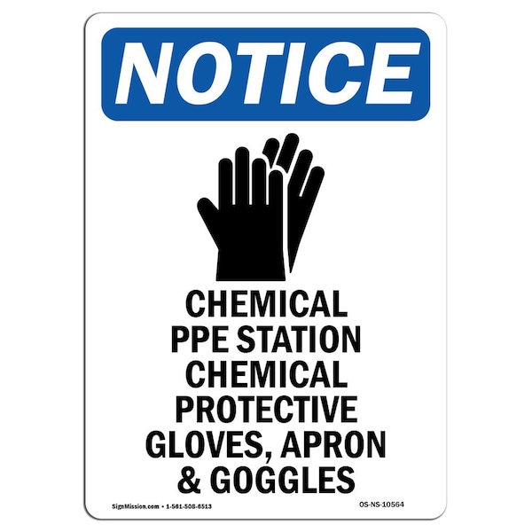 OSHA Sign, Chemical PPE Station With Symbol, 18in X 12in Rigid Plastic, 12" W, 18" H, Portrait
